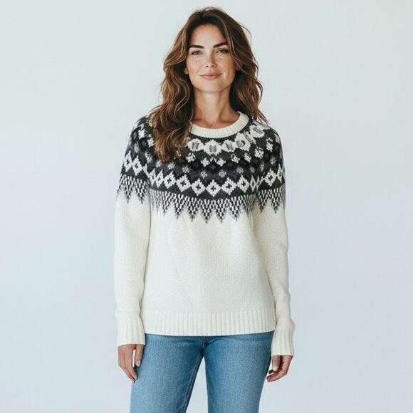 Cato Woman White Jeweled Rhinestone Fairisle Knit Sweater Plus Size 22/24W - Picture 1 of 9